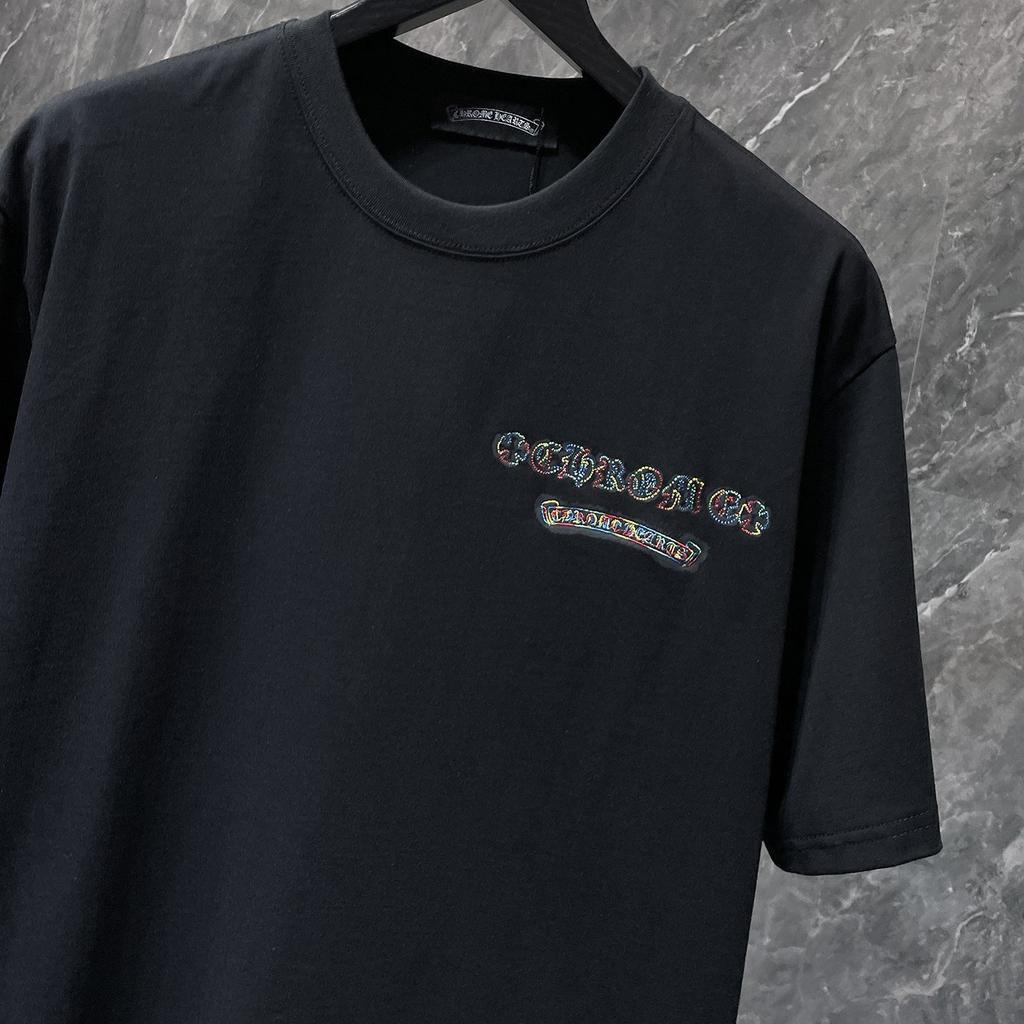 GZ-8952 CHROME HEARTS 2025 Léto Nové Vysoce Kvalitní Bavlna Kulatý Výstřih Volné Velká Velikost Pánské a Dámské Tričko Pár Tričko