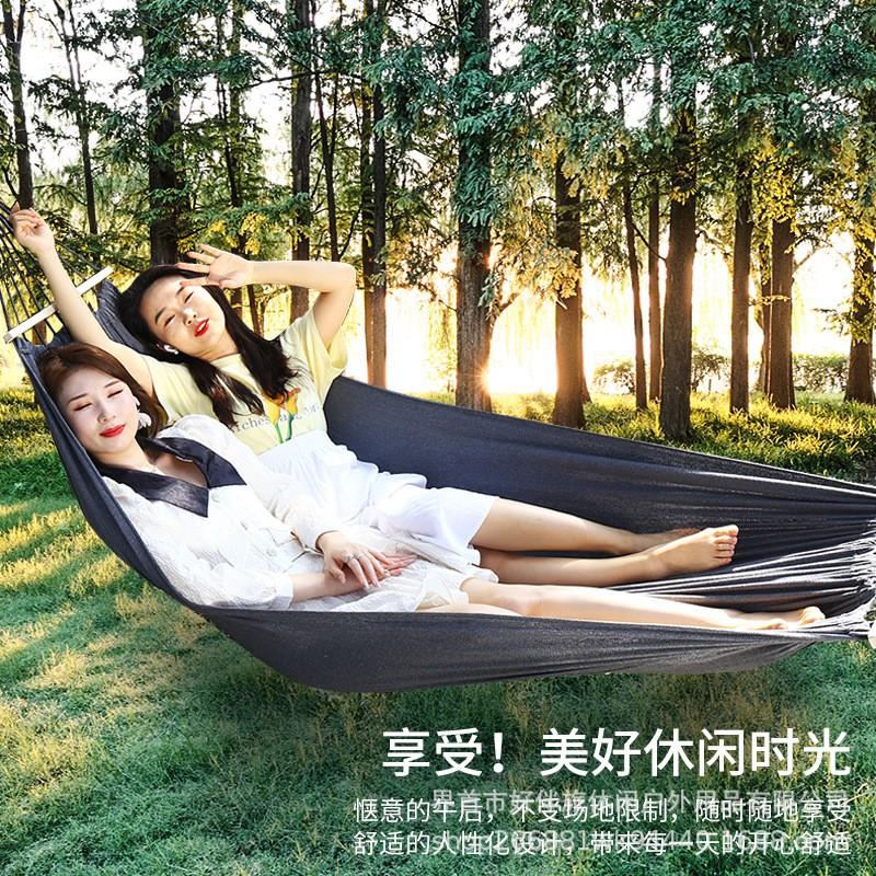Heavy Duty Canvas Hammock With Curved Rod Outdoor Camping Garden Relaxation Single Double Person
