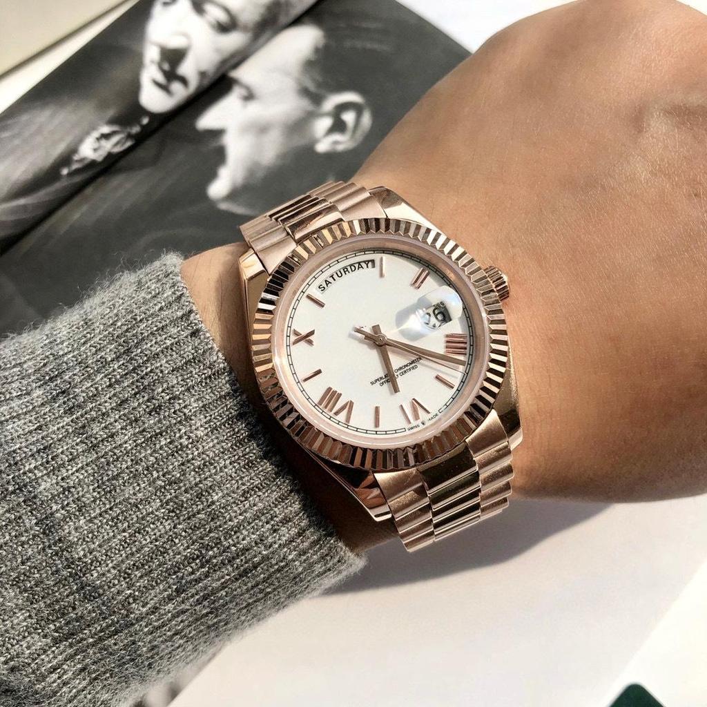 Relógio Mecânico Masculino Lao Jia GD Calendário Duplo Totalmente Automático Pulseira de Aço À Prova d'Água