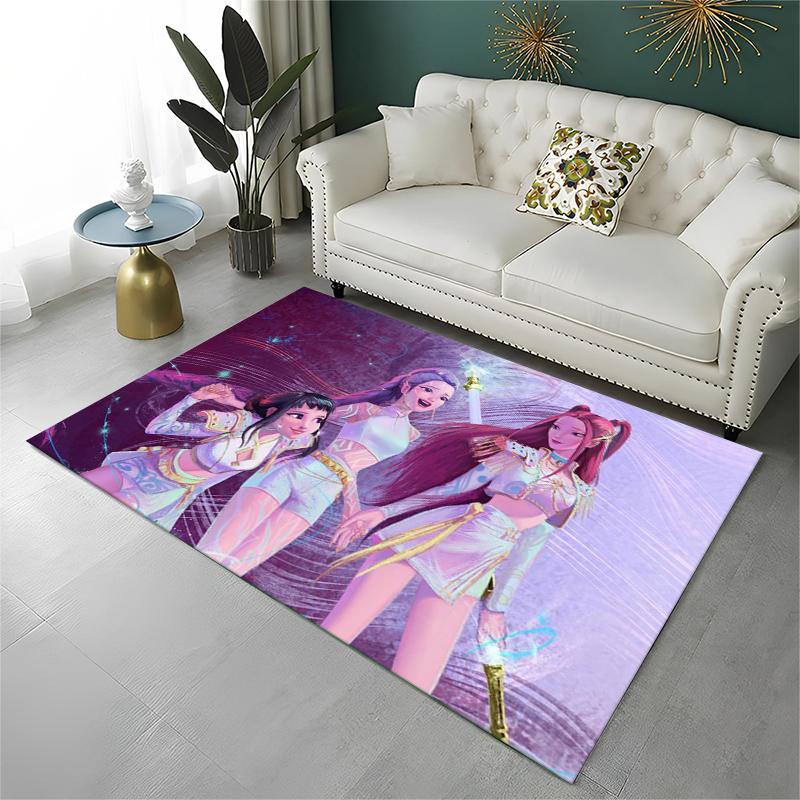 Kpop Lovec démonů Rumi Mira Zoey Kreslená skupina Koberec pro hernu Ložnici Obývací pokoj Pohovku Domácí dekorace, Kusový koberec Protiskluzový