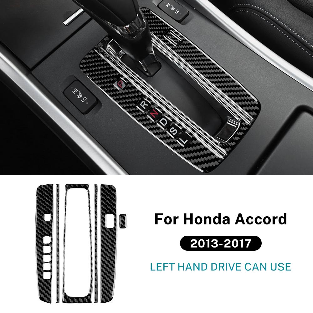 Real Soft Carbon Fiber Sticker For Honda Accord 2013 2014 2015 2016 2017 LHD Car Central Gear Shift Panel Interior Trim Cover