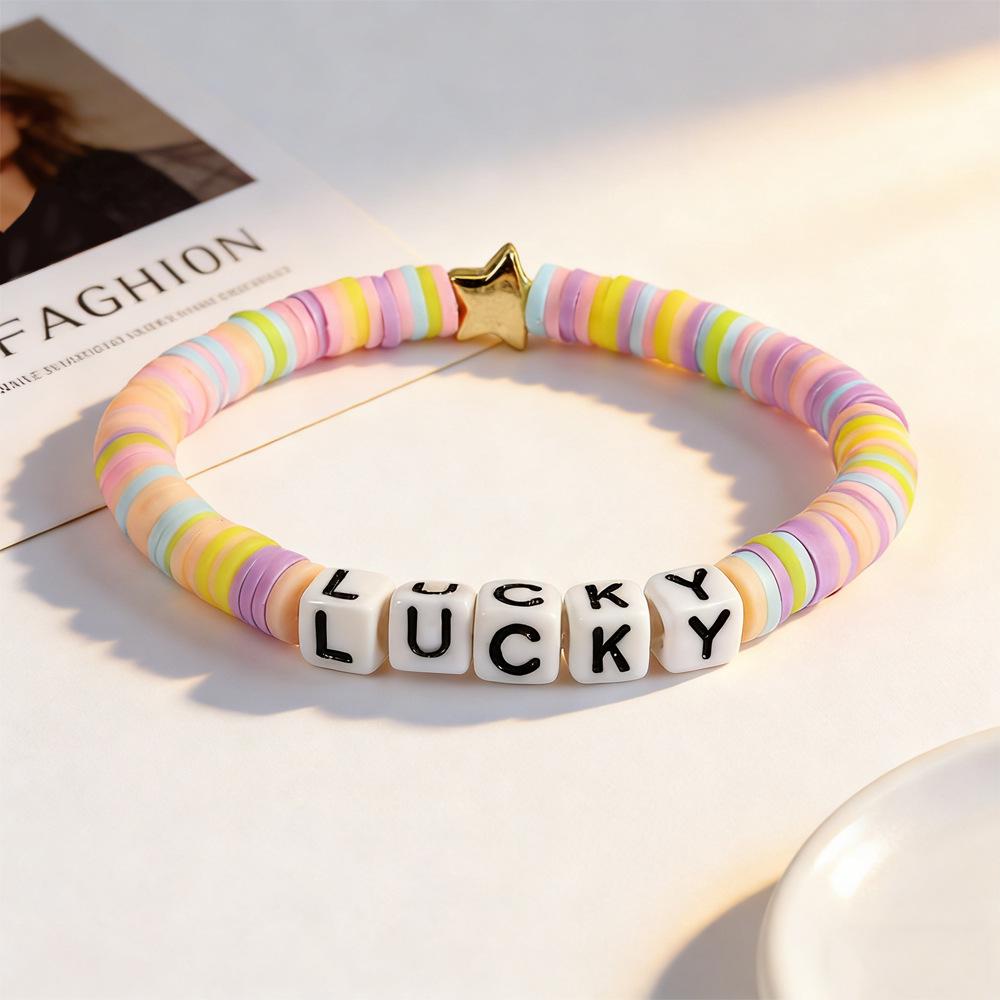 Trendy Teen DIY Friendship Bracelet: Colorful Adjustable Polymer Clay with Sweet Letter Charms