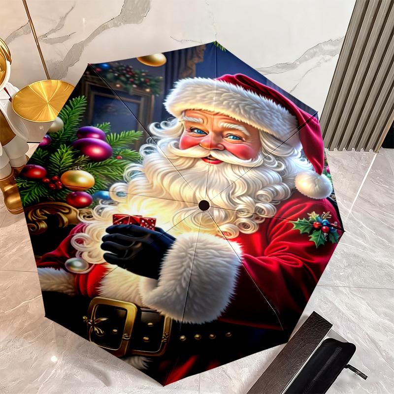 Christmas gifts, bells, Santa Claus, snowman, Christmas tree umbrella, home essential, wrought iron tri-fold portable all-season outdoor umbrella H25
