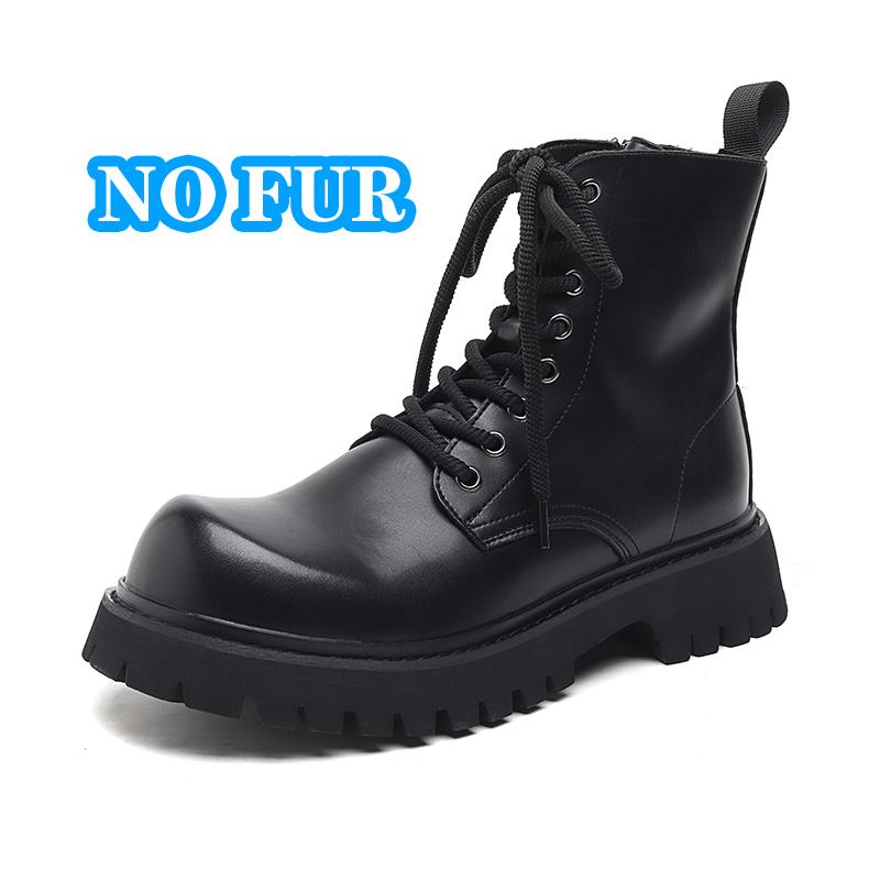 

Versatile Leisure Walk Casual Shoes Classics Leather Mens Ankle Boots Lace up Male Motorcycle Boots Warm Plush Fur Winter Shoes 41