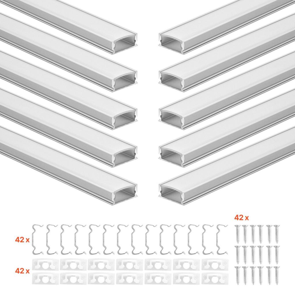 10-Pack 6.6 ft/2M U Shape LED Aluminum Channel, with Milky Cover, End Caps and Mounting Clips, Aluminum Profile for LED Strip Light Installations,