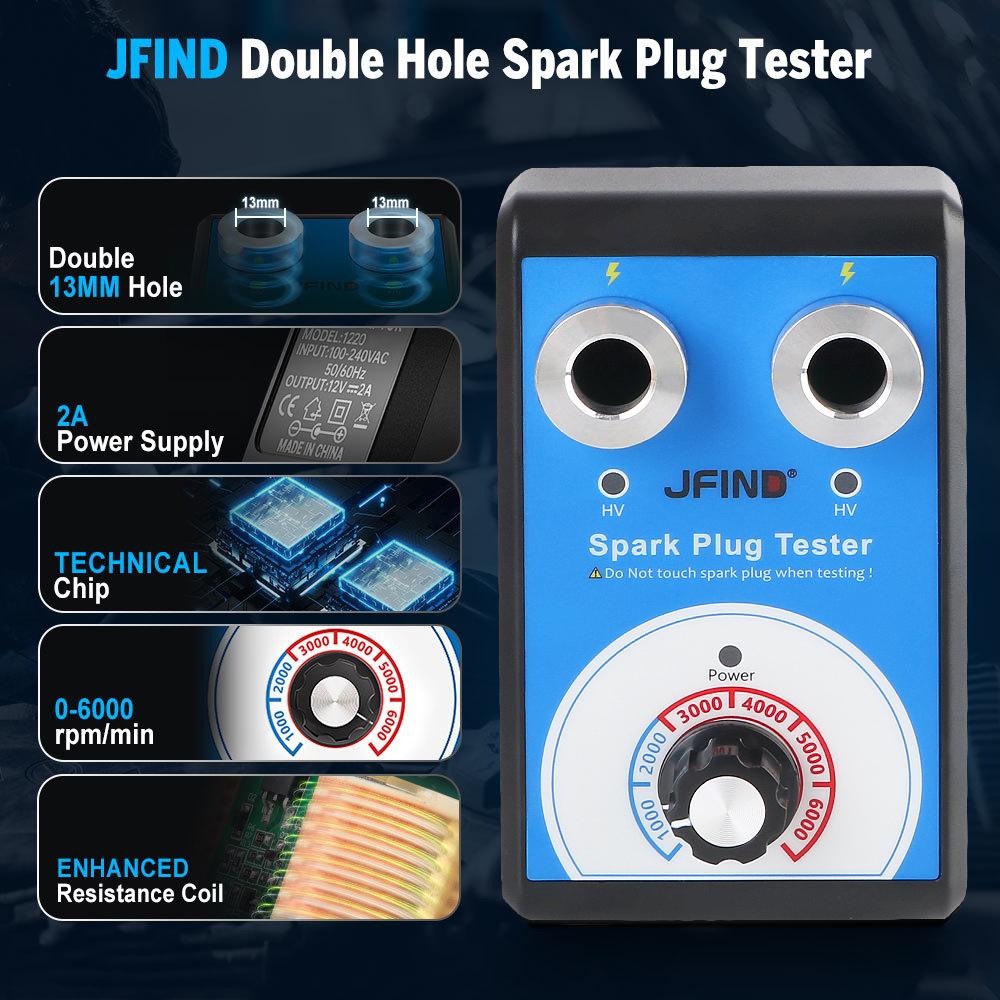 Double Hole Car Motorcycle Auto Spark Plug Tester Jfind JF109 13mm To 12V Automotive Detector Ignition Analyzer Tools 110V 220V
