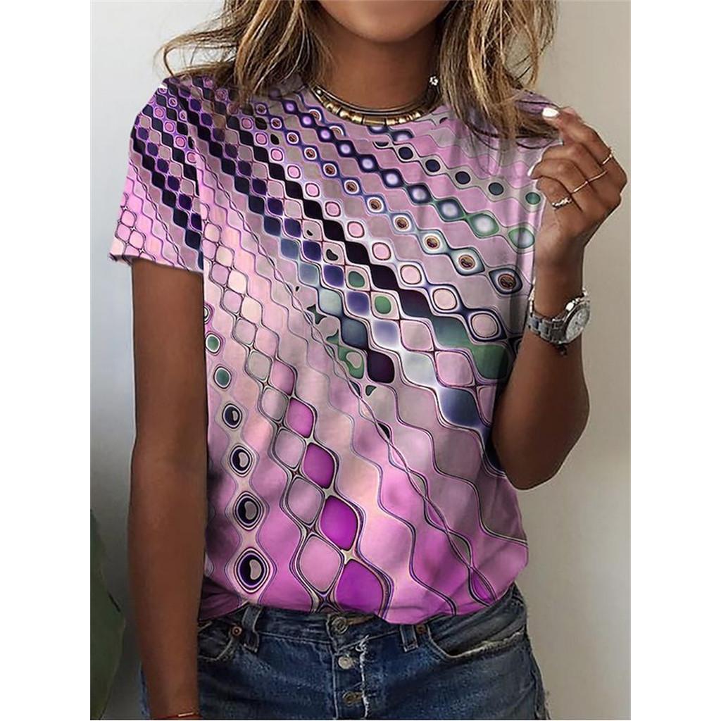 Printed women's round neck loose short sleeved T-shirt animal print top Harajuku streetwear