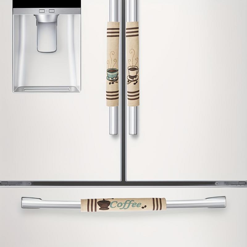 Microwave Door Cloth Protector 3pcs Coffee Bean Pattern Refrigerator Handle Protective Cover Kitchen Appliance For Preventing