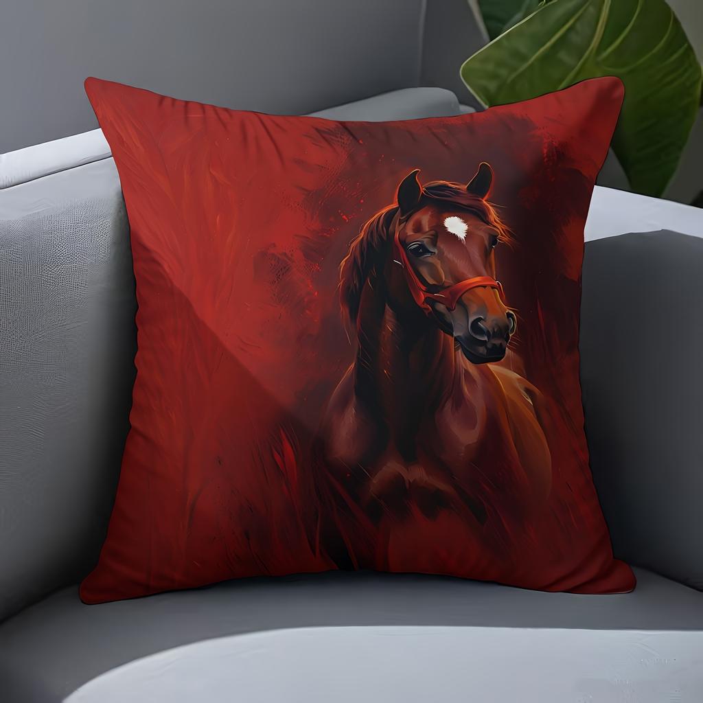 Stylish War Horse Oil Painting Double-Sided Throw Pillow Covers, Decorative Cushion Cases For Sofa And Bedroom