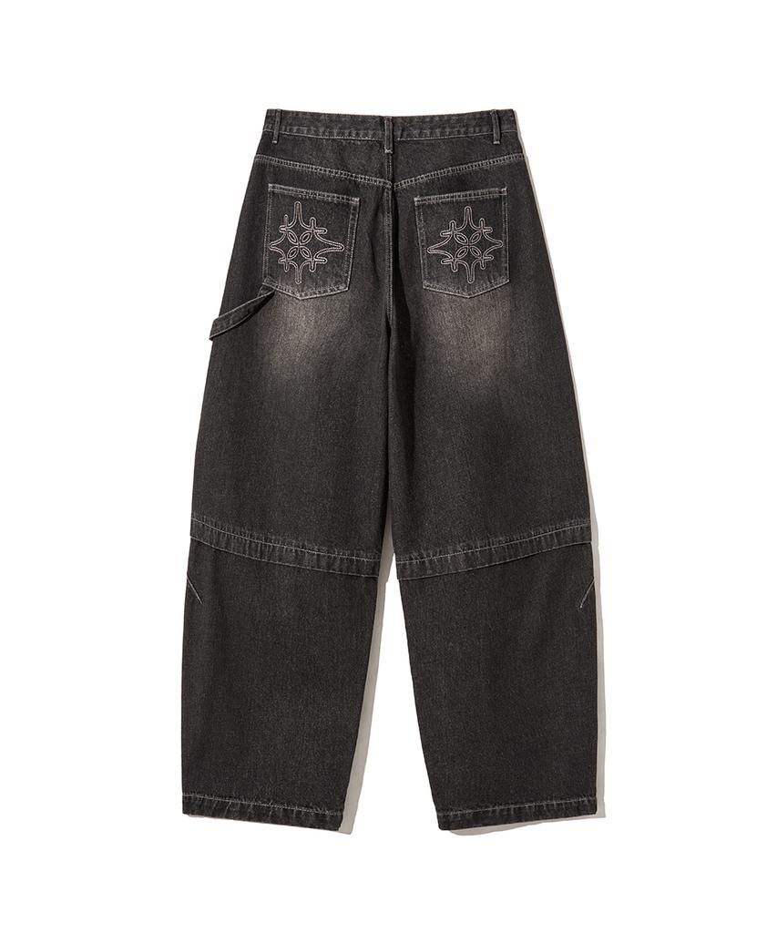 Gakkai Unions Button Flap Dart Balloon Denim Pants Black