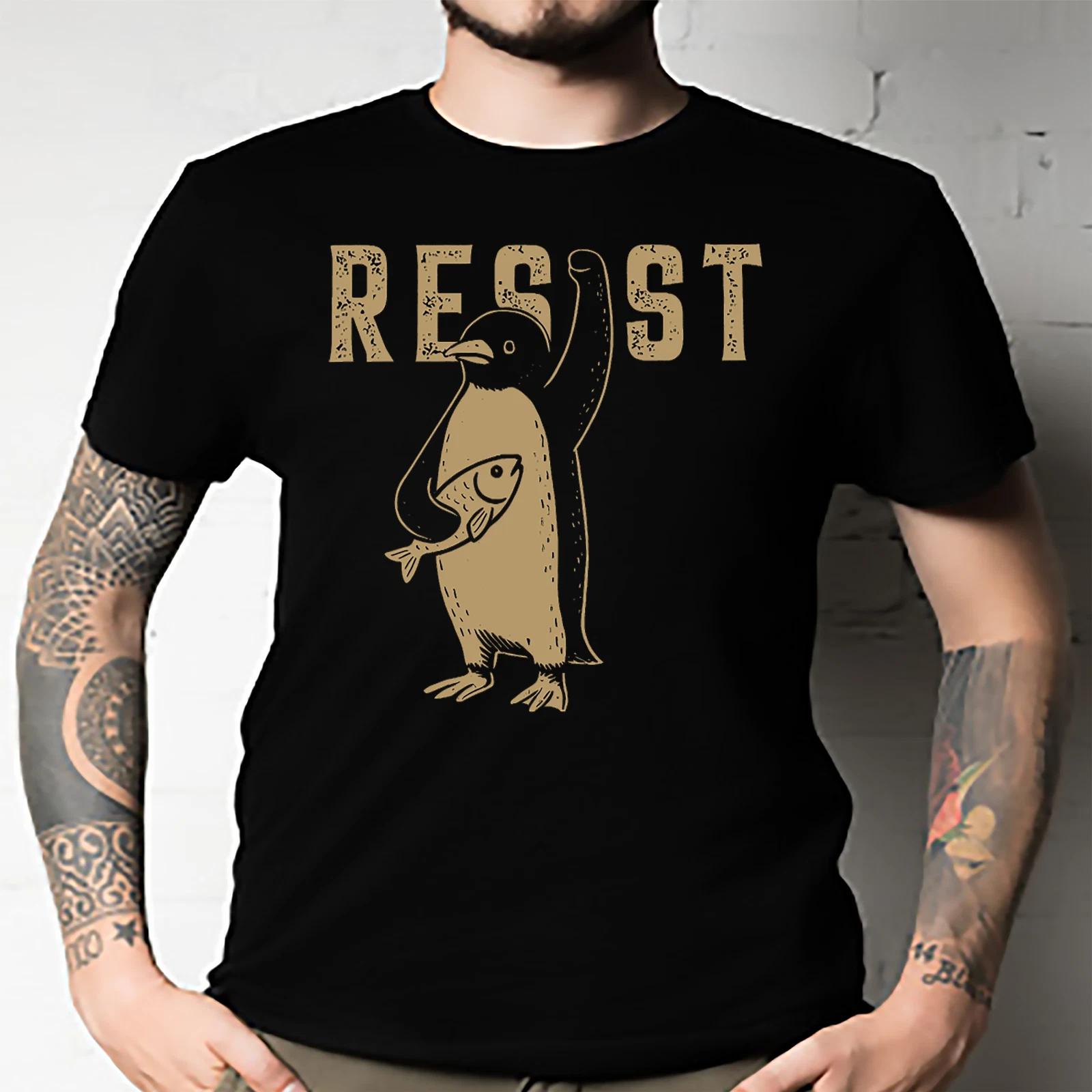 Men s and Women s T-shirts Resist Penguin Activism Graphic Design All Size XXXXL