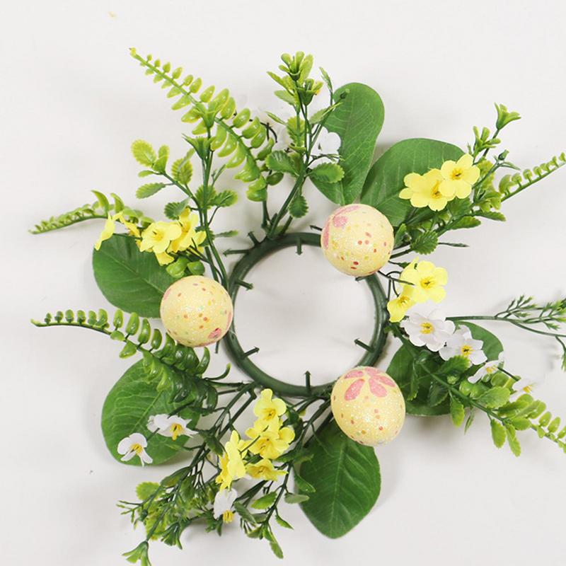 Easter Egg Candle Ring Wreath Small Candle Rings for Pillars Spring Candle Ring Wreaths Artificial Easter Candle Holder Ring
