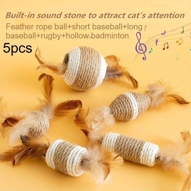 5pcs Cat toys for indoor cats, Sisal Cat Toy, Cat sisal chew toy,Cat toy interactive,Cat Toy Set with Sisal & artificial feather