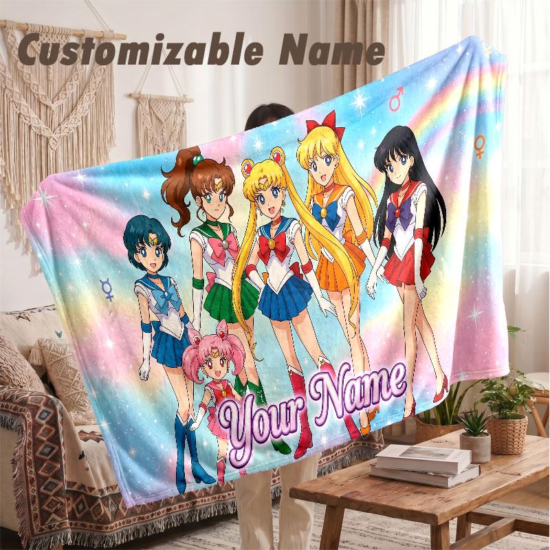 Custom Name Flannel Blanket,Sailor Moon Lightweight Warm Bed Blanket For Couch & Holiday Gift