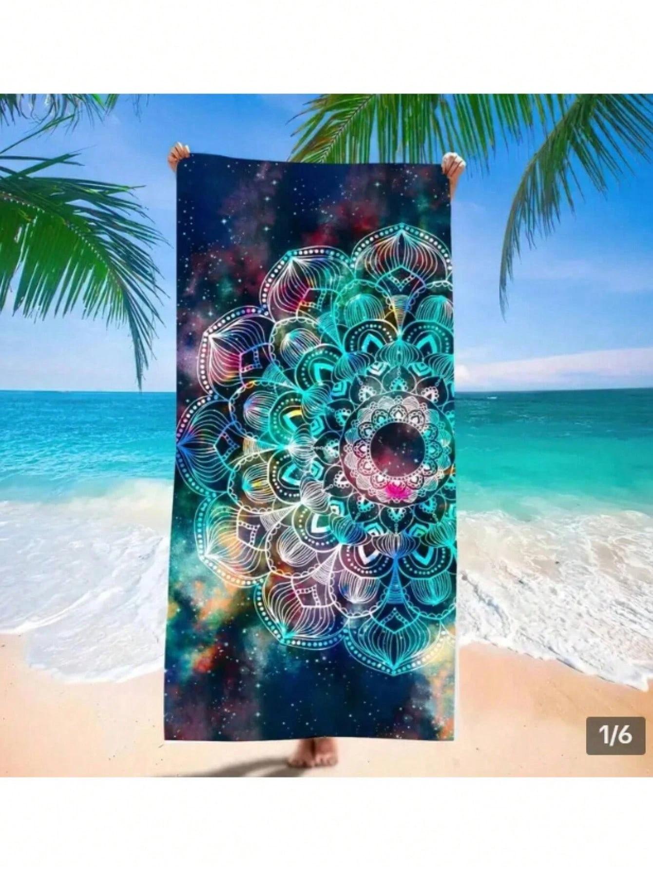 Galaxy Mandala Beach Towel, Microfiber Soft Absorbent Quick Dry, Oversized for Beach Pool Travel, Boho Space Print Bath Towel 40x60cm