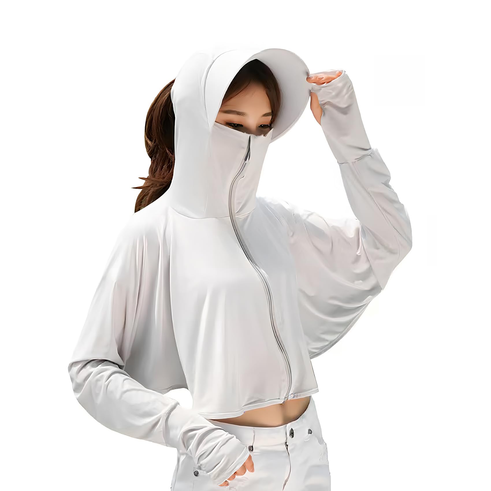 

Rash Guard UV Protection Gray Summer Lightweight Long Sleeve Swimsuit Hoodie Stylish Sunscreen Outerwear One Size Fits All [ALLEVG] Women s UPF50+ серый