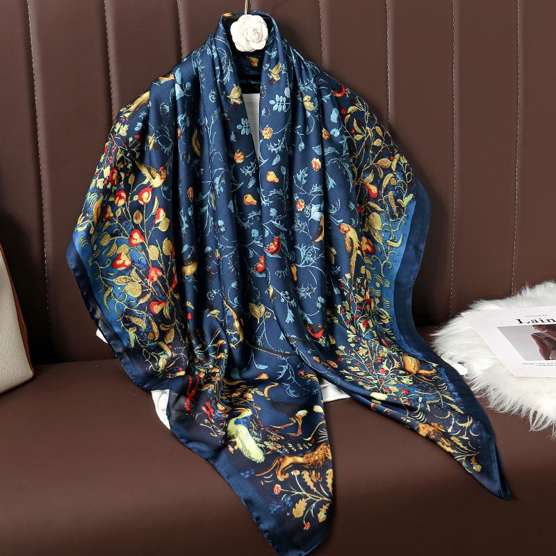 110cm Large Shawl Silk Square Scarf for Women Luxury Print Hijab Bandana Muslim Headband Wrap Beach Stoles Foulard Echarpe 2023