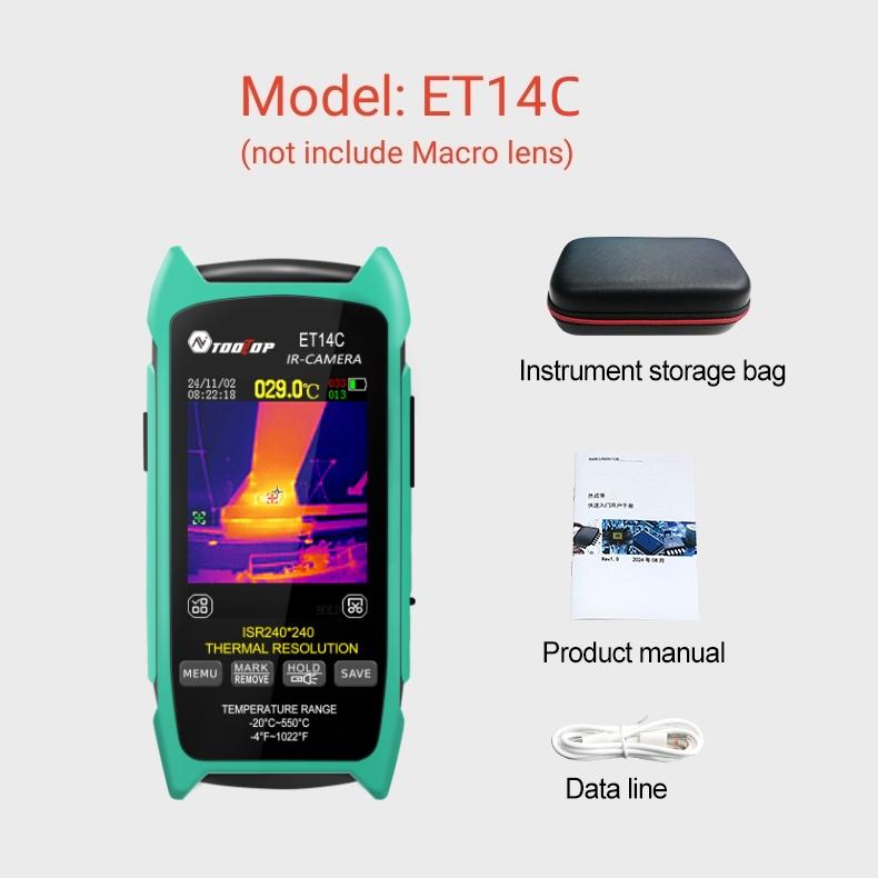 

TOOLTOP ET14C 2,8-дюймовий тепловізор 25 Гц Домашня тепловізійна камера ISR240x240 Термографія зі штативом Виявлення електричних несправностей ET14C