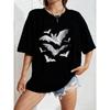 White Oversized T-Shirt With Bat Print For Casual Wear