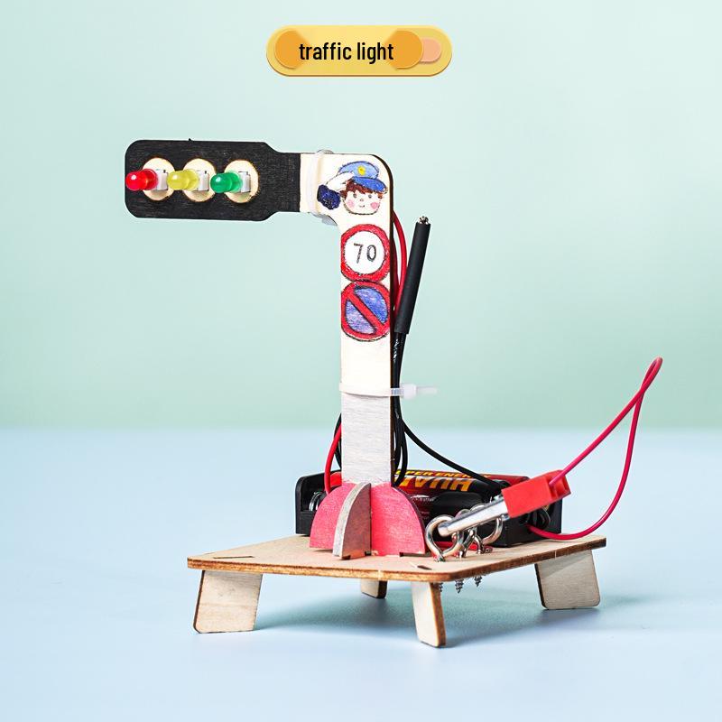 Handmade Wooden Traffic Light Science Experiment Kit for Kids - STEAM Educational Project Standard Size