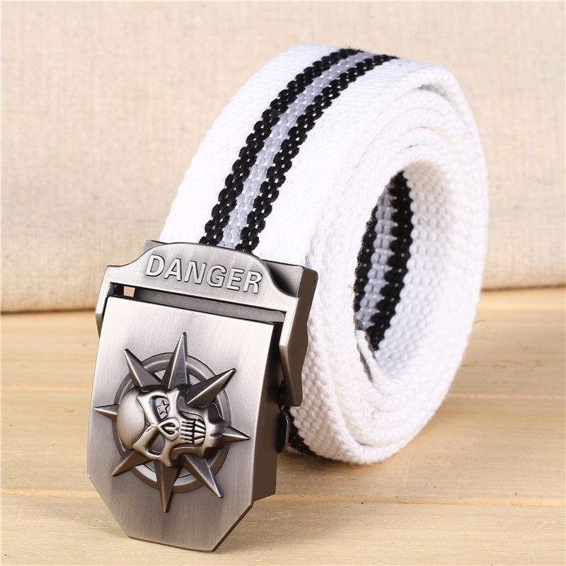 Automatischer Schnallengürtel Totenkopf Verdickter Canvasgürtel Herrengürtel Freizeitgürtel