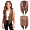 Girls Western Cowgirl Sleeveless Vest Tassel Fringe Sparkly Rhinestone Open Front Waistcoat for Country Music Festival Halloween