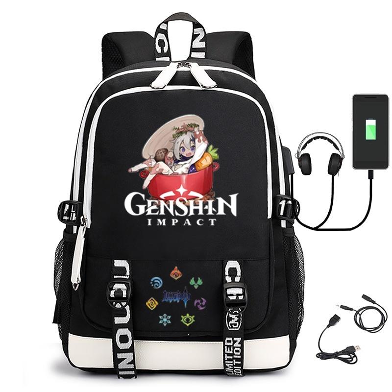 Genshinimpact Usb Backpack Leisure Outdoor Travel School Bag