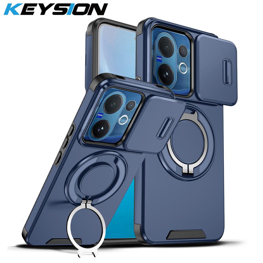 KEYSION 360° drehbarer Ringständer Handyhülle für VIVO V60 5G Schiebkamera-Schutz Magnetische stoßfeste Rückseite für VIVO V60