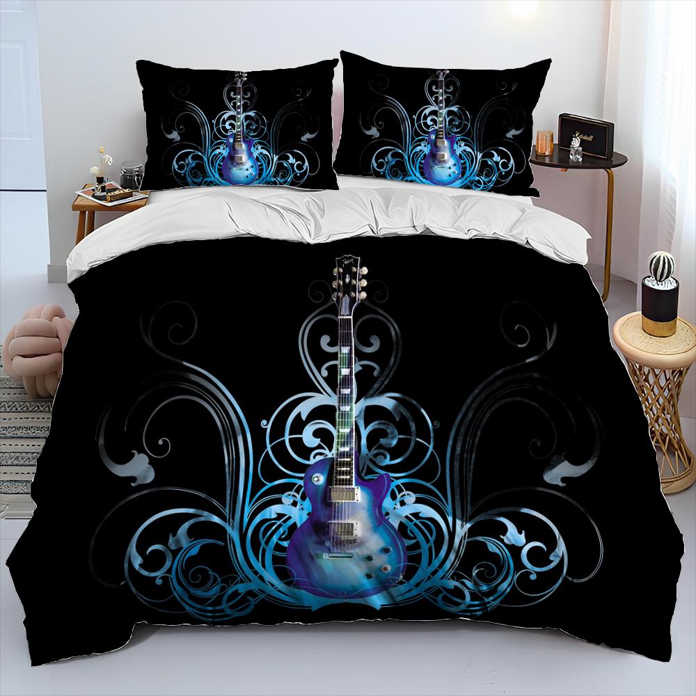 3D Classical Guitar Electric Guitar Comforter Bedding Set,Duvet Cover Bed Set Quilt Cover Pillowcase,King Queen Size Bedding Set