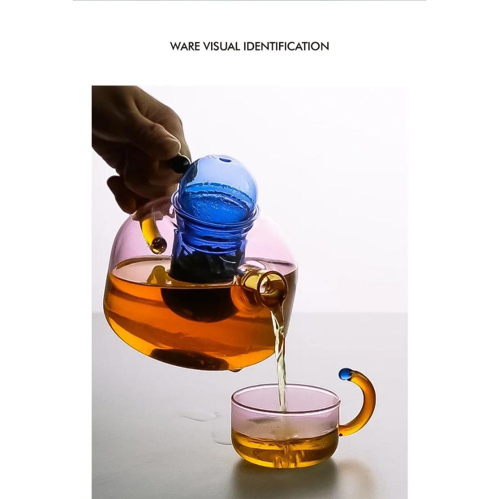 Kreativní žáruvzdorné skleněné konvičky na čaj Barevný kontrast Oddělování čaje a vody Domácí čajový servis Čajové soupravy Varná konvička Šálek na vodu