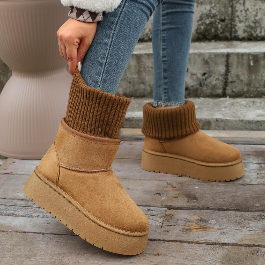 Fleece thickened snow boots women's short boots New comfortable and warm cotton shoes for the winter of 2025 for women