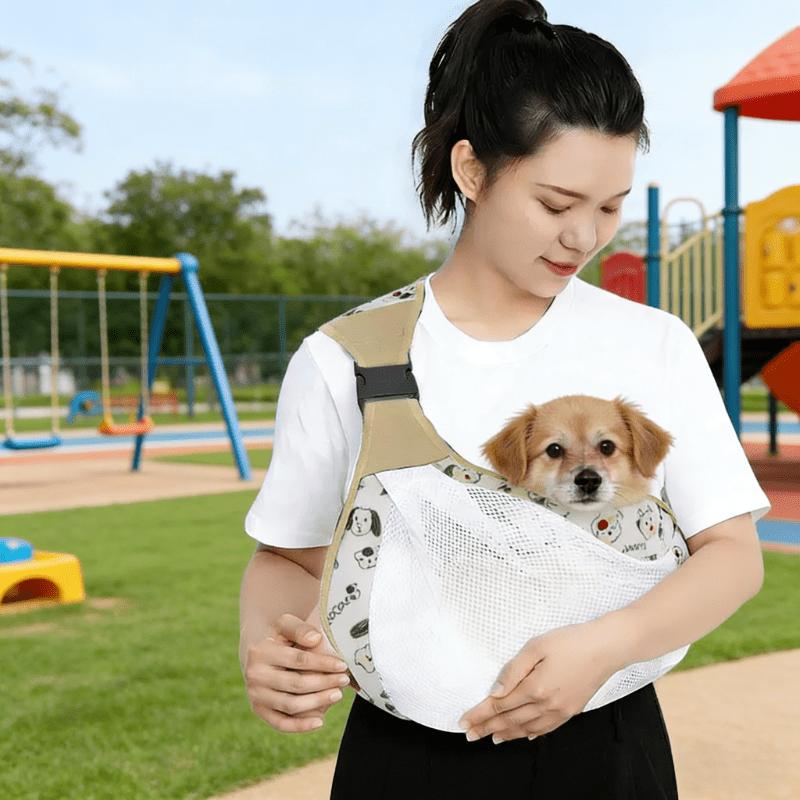 Atmungsaktiver Netz-Haustier-Schlingentragekorb, Freihändige Umhängetasche für Reisen, für Kleine Hunde und Katzen