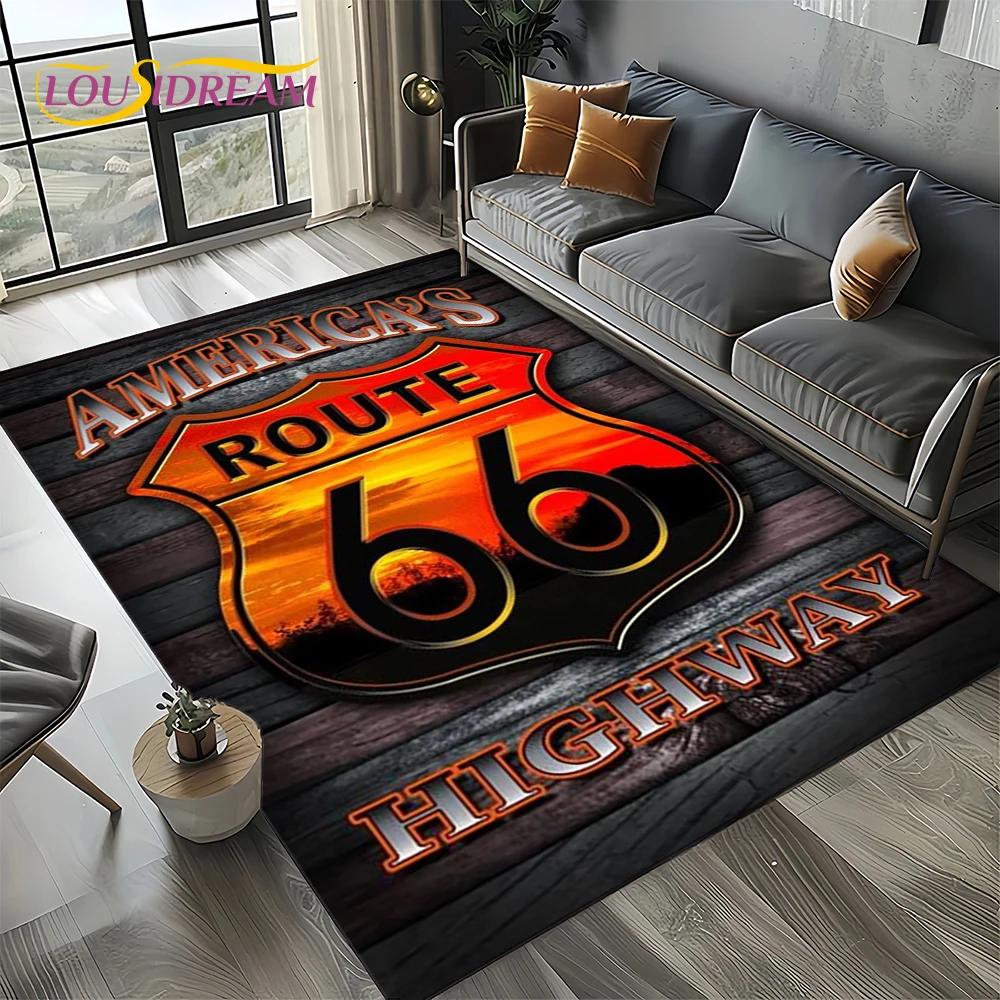 Route 66 Retro America Historic Mother Road,mãe EstradaCarpet Rug for Living Room Bedroom Home Sofa,Area Rug Non-slip Floor Mat