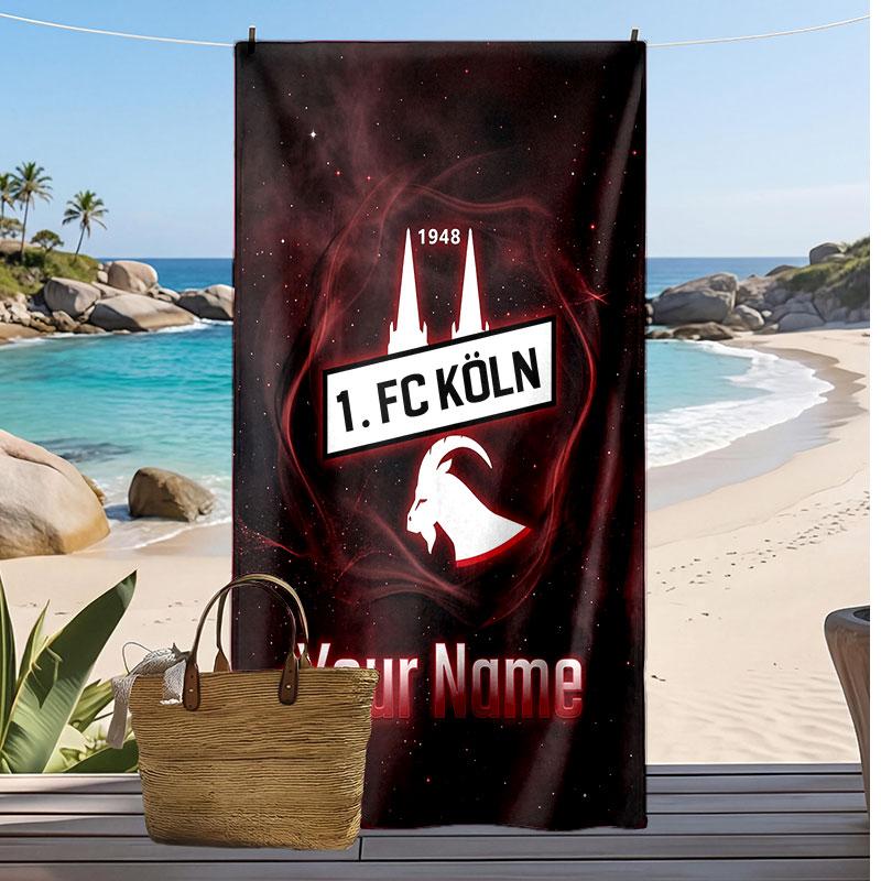 FC Köln Personalisiertes Bedrucktes Strandtuch Fußballlogo Unterstützung Benutzerdefinierter Name Text Absorptionsfähiges Handtuch für Sport Reisen Besonderes Geschenk