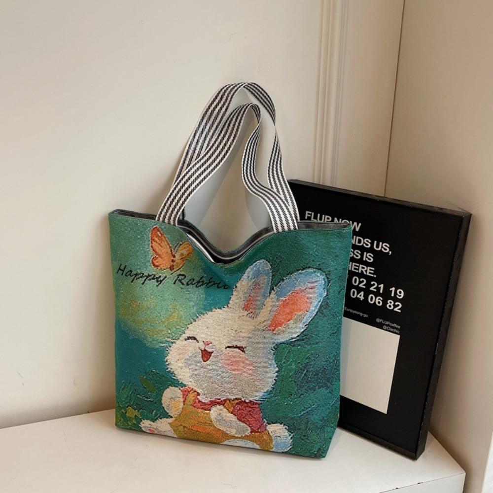 Cute Cartoon Print Single Shoulder Bag Large Capacity Street Style Tote Bag Canvas Bag Students