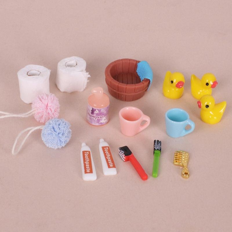 Doll House Bathroom Set Shower Scene Accessories 1/12 Scale Miniature Funiture Craft Project Arrangement Decoration