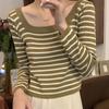 2024 Women's Chic Korean Color Block Knitwear: Black & White Striped Versatile Base Layer
