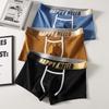 Trendy Men's Cotton Boxer Briefs, Comfortable & Breathable, Plus Size Options, Mid-Rise Color Block Design with Lettering.