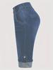 Plus Size Women's Slim Fit Elastic Cuffed Denim Bermuda Shorts