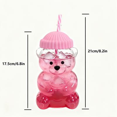 20oz Cute Bear Glass Cups with Straws | Ideal for Coffee, Juice, Milk, and Tea, Leakproof Lid, Perfect for Office, Reading, and Gaming, Suitable