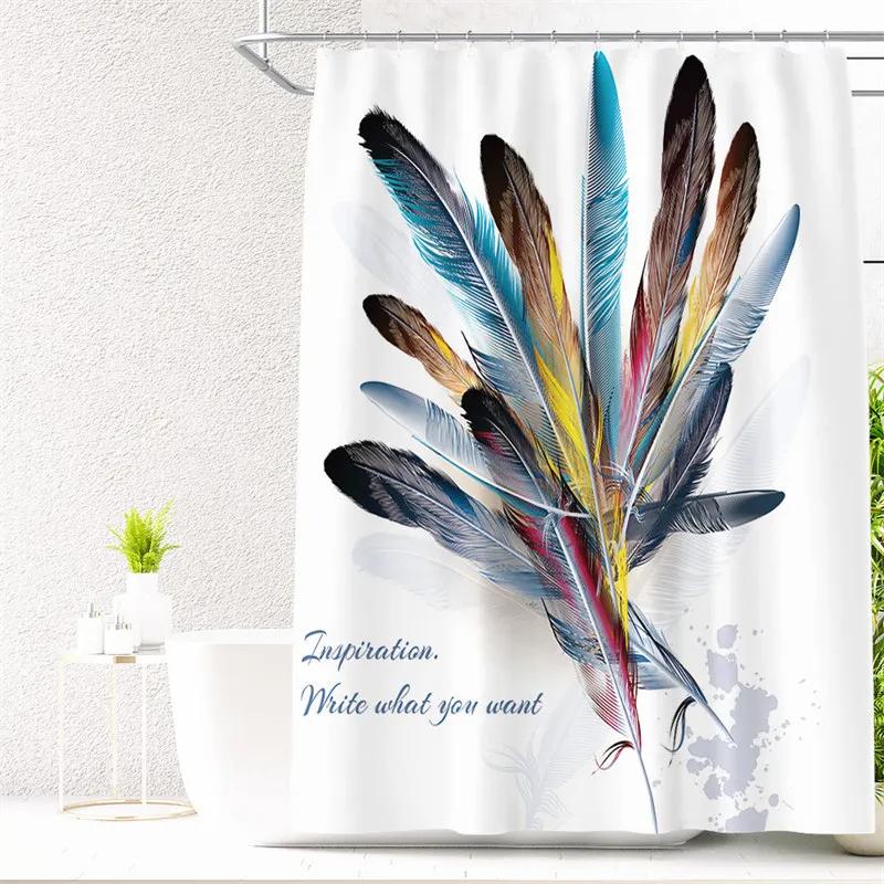 Feather Green Shower Curtain Liner Dreamcatcher Fabric Shower Curtain Waterproof Bath Curtain with Hooks Stall Home Decoration