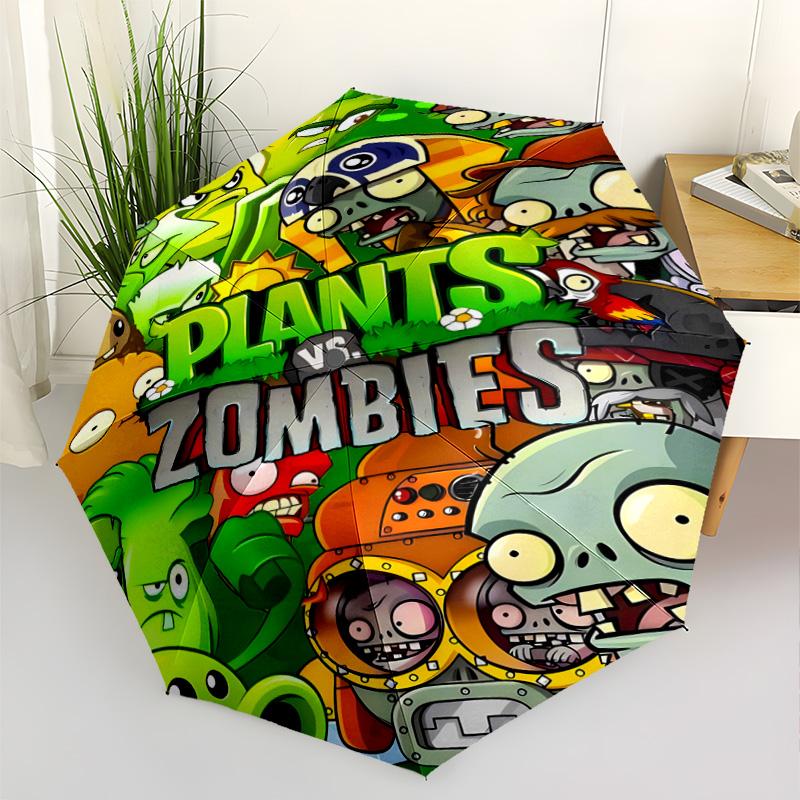 Plants Vs Zombies Adventure Compact Travel Automatic Umbrella Compact & Durable 8-Rib Design Sturdy Construction All-Season Umbrella for Travel