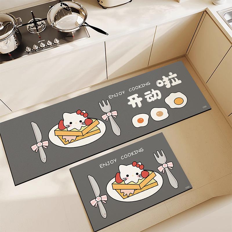 Mata podłogowa do kuchni z ziemi okrzemkowej, kreskówkowa, urocza, odporna na zabrudzenia, antypoślizgowa, domowa, szybkoschnąca mata pod stopy, zestaw dwuczęściowy, mata podłogowa chłonna wodę