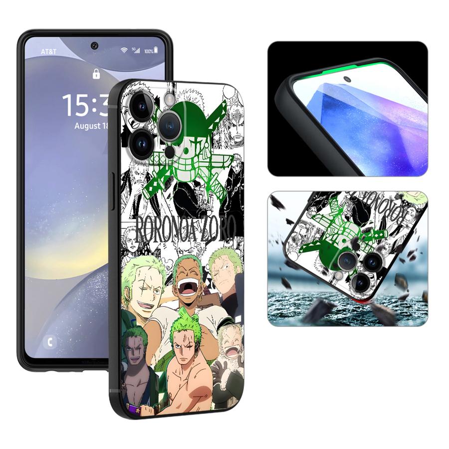One Piece Comic Zoro Case for iPhone XS Max 7 8 13 12 11 17 Pro Max 15 16 14 Plus XR 17Air Black Soft Phone Cover