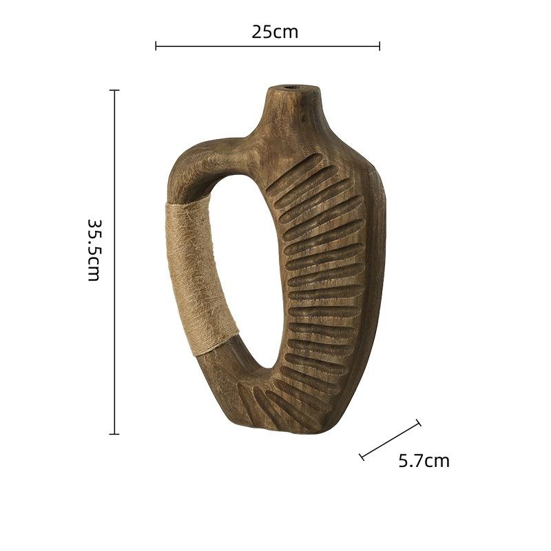Handmade Wooden Vase Abstract Hollowed-out Natural Wood Flower Vase Flower Arrangement Accessories Hemp Rope Home Decoration