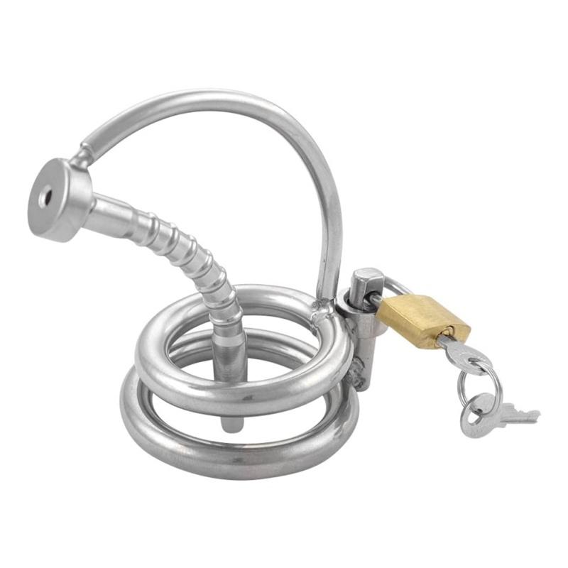 Male Stainless Steel Cage with Sounds Hollow Tubes Ring Lock Chastity