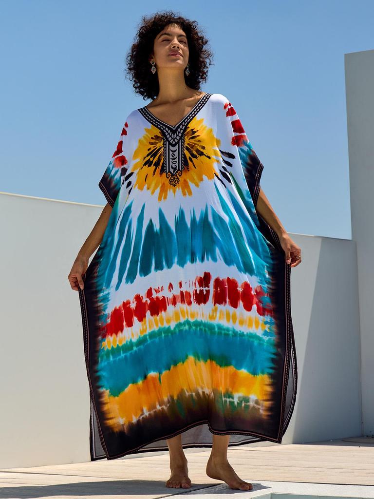 European & American Cotton Print Beach Cover-Up Long Dress - Plus Size Swimsuit Sunscreen Robe