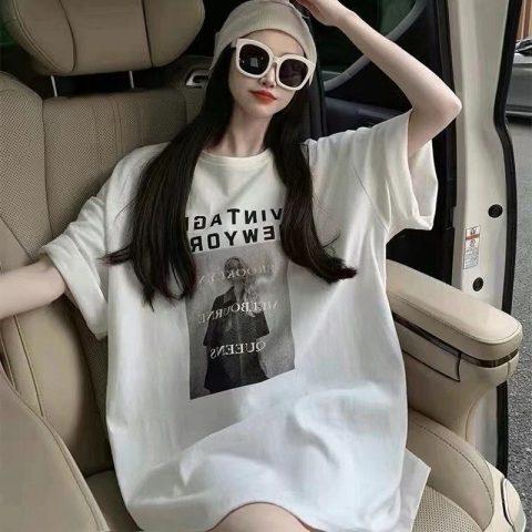 Women's Round Neck Short Sleeve Tee Loose Fit Casual Letter Printed T-Shirt Elegant Summer Daily Top