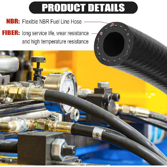 1/2 Inch (12Mm) ID Fuel Line Hose 10FT NBR Rubber Push Lock Hose High Pressure 300PSI For Automotive Fuel Systems Engines