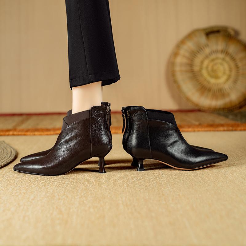 Fashion 2024 New Autumn Winter Women Boots Genuine Leather Short Boots for Women Fashion Pointed Toe Ladies Shoes Modern Chelsea Boots